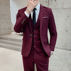 Men's 3-Piece Suit Set Burgundy Slim Fit Blazer Waistcoat Trousers – Wedding, Office, Formal Gift