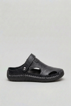 Men's Closed Toe Sandals Leather Look Tan Slip-On Mules – Casual, Summer, Everyday Comfort