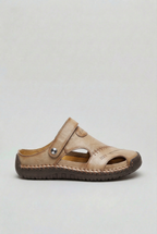Men's Closed Toe Sandals Leather Look Tan Slip-On Mules – Casual, Summer, Everyday Comfort