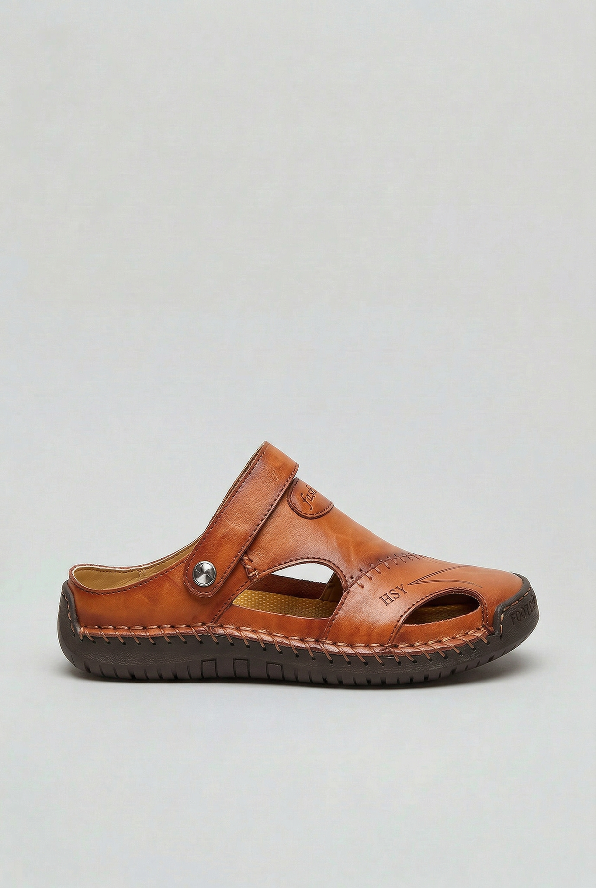 Men's Closed Toe Sandals Leather Look Tan Slip-On Mules – Casual, Summer, Everyday Comfort