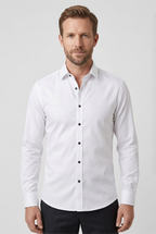Men's Dress Shirt White Slim Fit Non-Iron Cotton Long Sleeve – Office, Formal, Business Wear