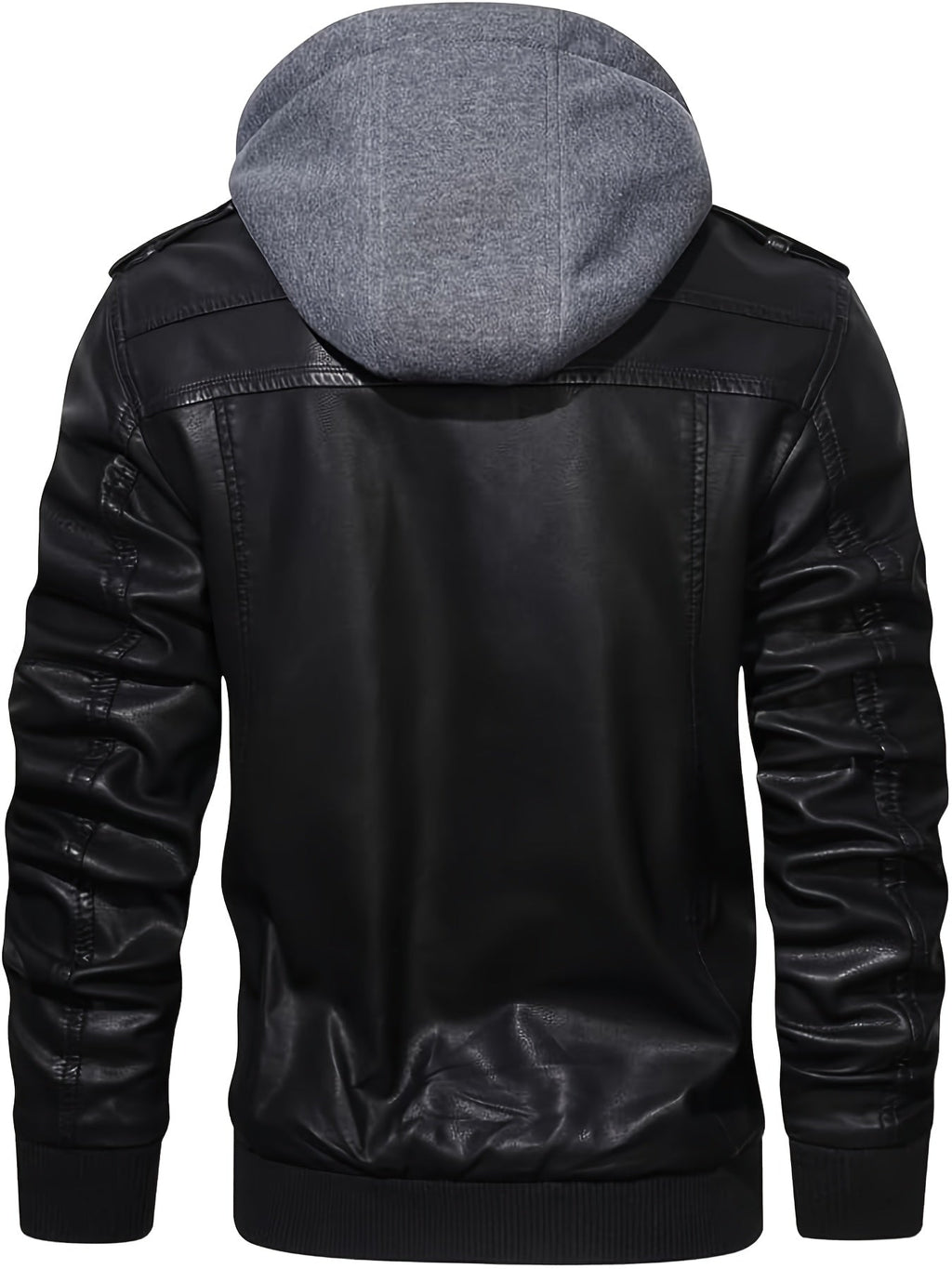 Men's Faux Leather Jacket Black Removable Hood Zip-Up Moto Bomber – Casual, Winter Everyday Wear