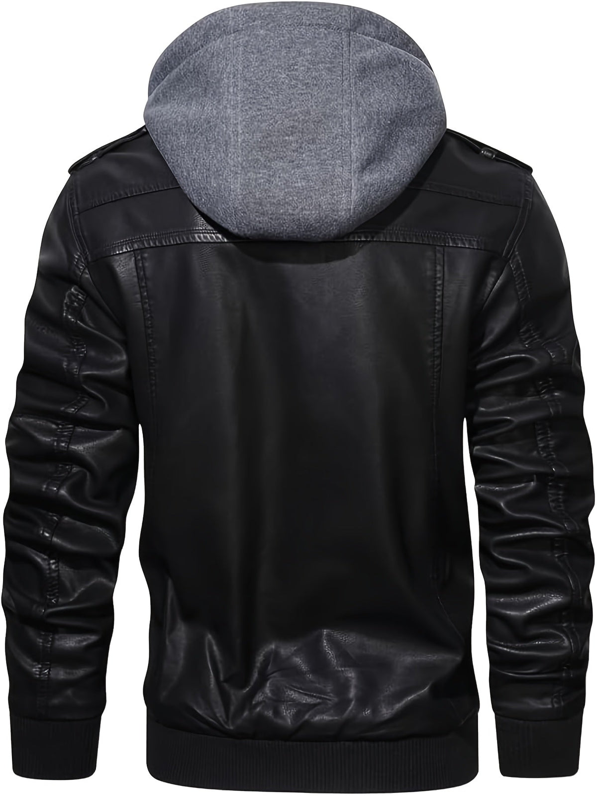 Men's Faux Leather Jacket Black Removable Hood Zip-Up Moto Bomber – Casual, Winter Everyday Wear