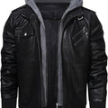 Men's Faux Leather Jacket Black Removable Hood Zip-Up Moto Bomber – Casual, Winter Everyday Wear
