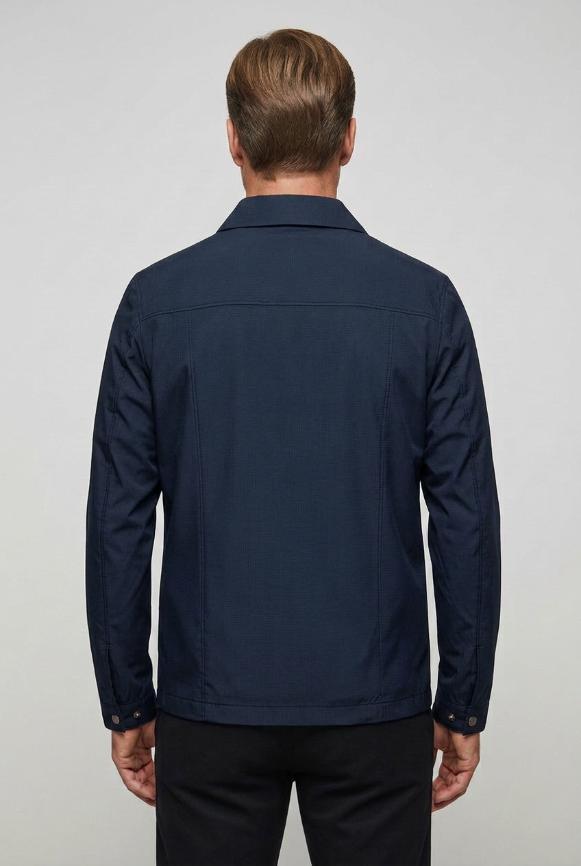 Men's Harrington Jacket Navy Blue Zip-Up Collared Lightweight Outerwear – Casual, Everyday Wear