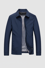 Men's Harrington Jacket Navy Blue Zip-Up Collared Lightweight Outerwear – Casual, Everyday Wear
