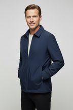 Men's Harrington Jacket Navy Blue Zip-Up Collared Lightweight Outerwear – Casual, Everyday Wear