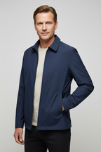 Men's Harrington Jacket Navy Blue Zip-Up Collared Lightweight Outerwear – Casual, Everyday Wear
