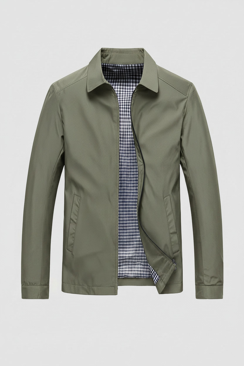 Men's Harrington Jacket Navy Blue Zip-Up Collared Lightweight Outerwear – Casual, Everyday Wear