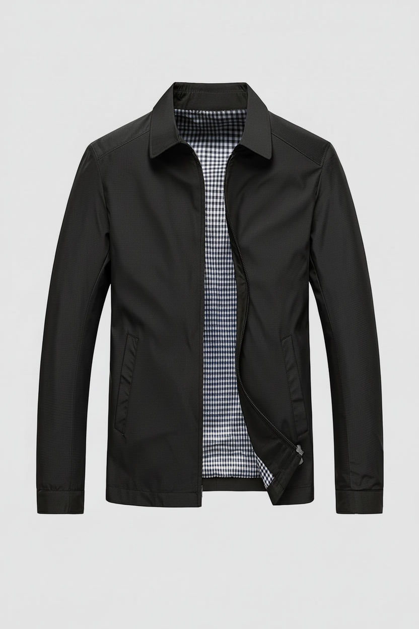 Men's Harrington Jacket Navy Blue Zip-Up Collared Lightweight Outerwear – Casual, Everyday Wear