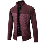 Men's Knitted Cardigan Jacket Fleece Lined Quilted Zip-Up Stand Collar Sweater – Casual, Winter, Warm Layering