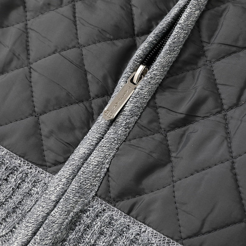 Men's Knitted Cardigan Jacket Fleece Lined Quilted Zip-Up Stand Collar Sweater – Casual, Winter, Warm Layering