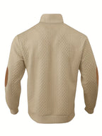 Men's Knitted Sweater Beige Textured Stand-Collar Button Henley Pullover – Casual, Office, Holiday, Gift