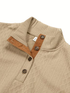 Men's Knitted Sweater Beige Textured Stand-Collar Button Henley Pullover – Casual, Office, Holiday, Gift