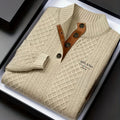 Men's Knitted Sweater Beige Textured Stand-Collar Button Henley Pullover – Casual, Office, Holiday, Gift