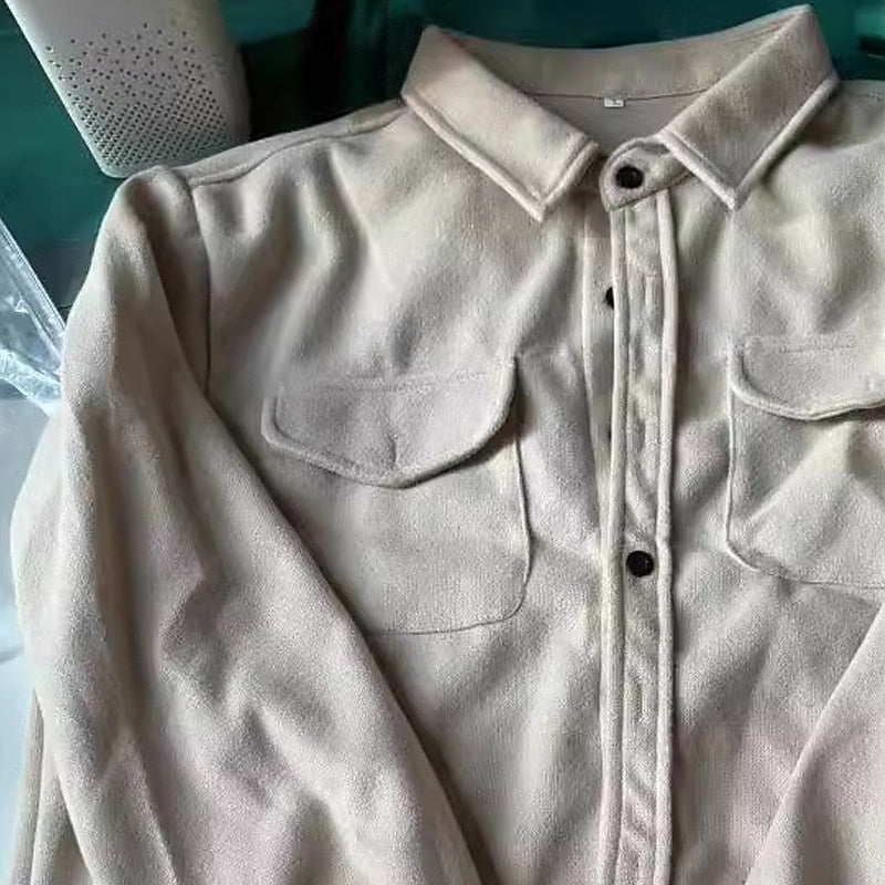 Men's Overshirt Long Sleeve Button-Up Blue Utility Shacket with Chest Pockets – Casual, Office, Everyday