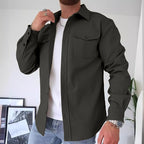 Men's Overshirt Long Sleeve Button-Up Blue Utility Shacket with Chest Pockets – Casual, Office, Everyday