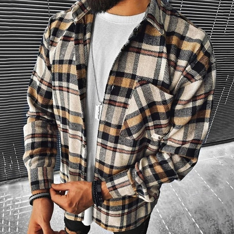 Men's Plaid Overshirt Long Sleeve Button-Up Shacket Houndstooth Check – Casual, Autumn Layering