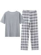 Men's Pyjama Set Grey Short Sleeve Tee Plaid Trousers – Sleepwear, Loungewear, Home, Gift