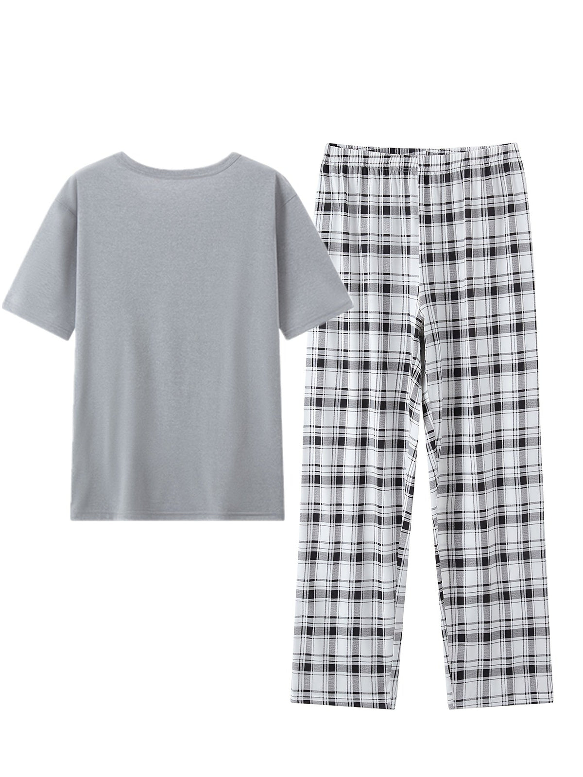 Men's Pyjama Set Grey Short Sleeve Tee Plaid Trousers – Sleepwear, Loungewear, Home, Gift