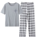 Men's Pyjama Set Grey Short Sleeve Tee Plaid Trousers – Sleepwear, Loungewear, Home, Gift