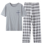 Men's Pyjama Set Grey Short Sleeve Tee Plaid Trousers – Sleepwear, Loungewear, Home, Gift