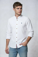 Men's Shirt Cotton Navy Blue Stand Collar Button Up Long Sleeve – Casual, Office, Holiday, Gift