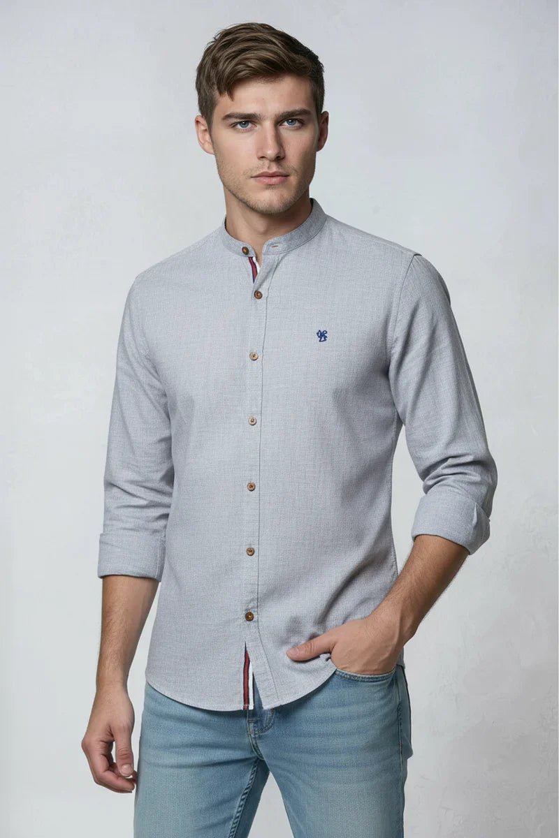 Men's Shirt Cotton Navy Blue Stand Collar Button Up Long Sleeve – Casual, Office, Holiday, Gift