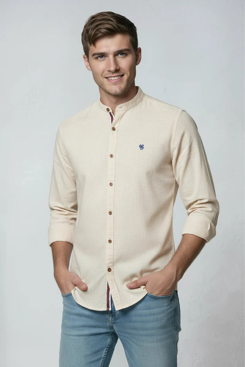 Men's Shirt Cotton Navy Blue Stand Collar Button Up Long Sleeve – Casual, Office, Holiday, Gift