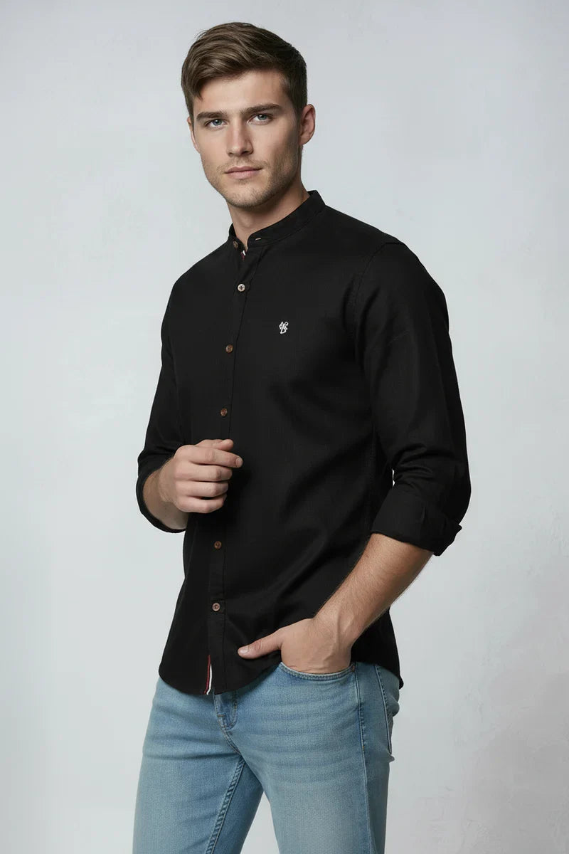 Men's Shirt Cotton Navy Blue Stand Collar Button Up Long Sleeve – Casual, Office, Holiday, Gift