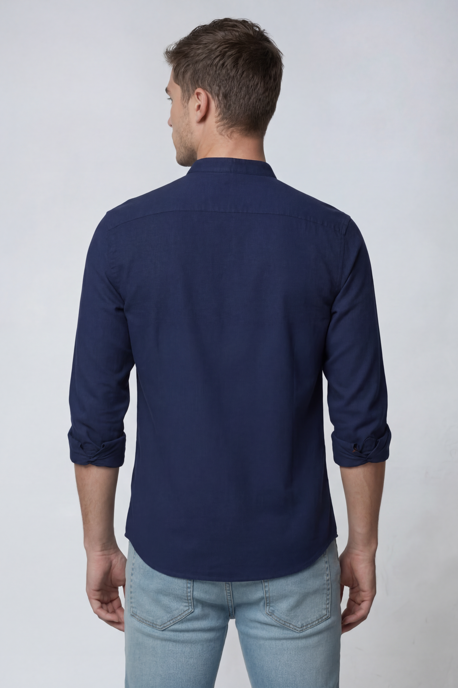 Men's Shirt Cotton Navy Blue Stand Collar Button Up Long Sleeve – Casual, Office, Holiday, Gift