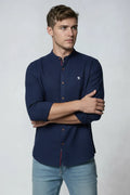 Men's Shirt Cotton Navy Blue Stand Collar Button Up Long Sleeve – Casual, Office, Holiday, Gift