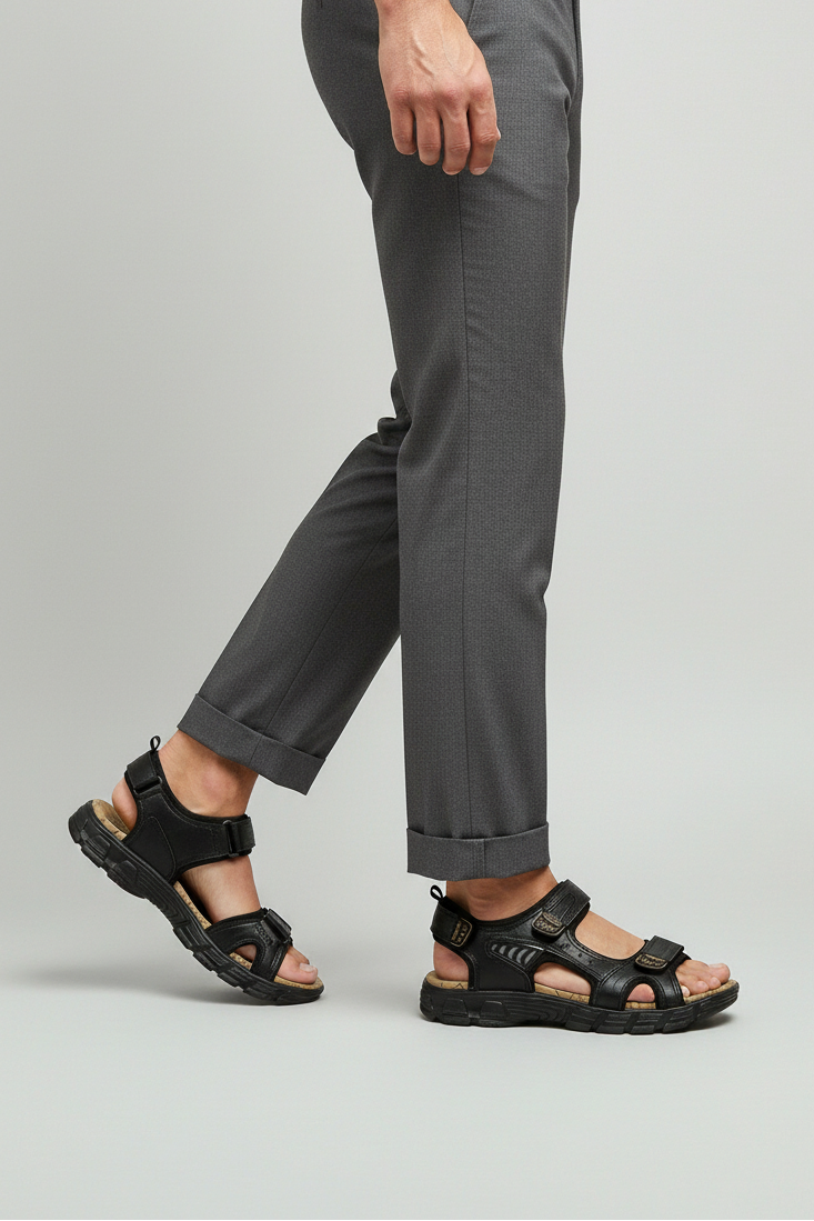 Men's Sport Sandals Black Adjustable Strap Contoured Footbed – Casual, Outdoor, Walking, Holiday