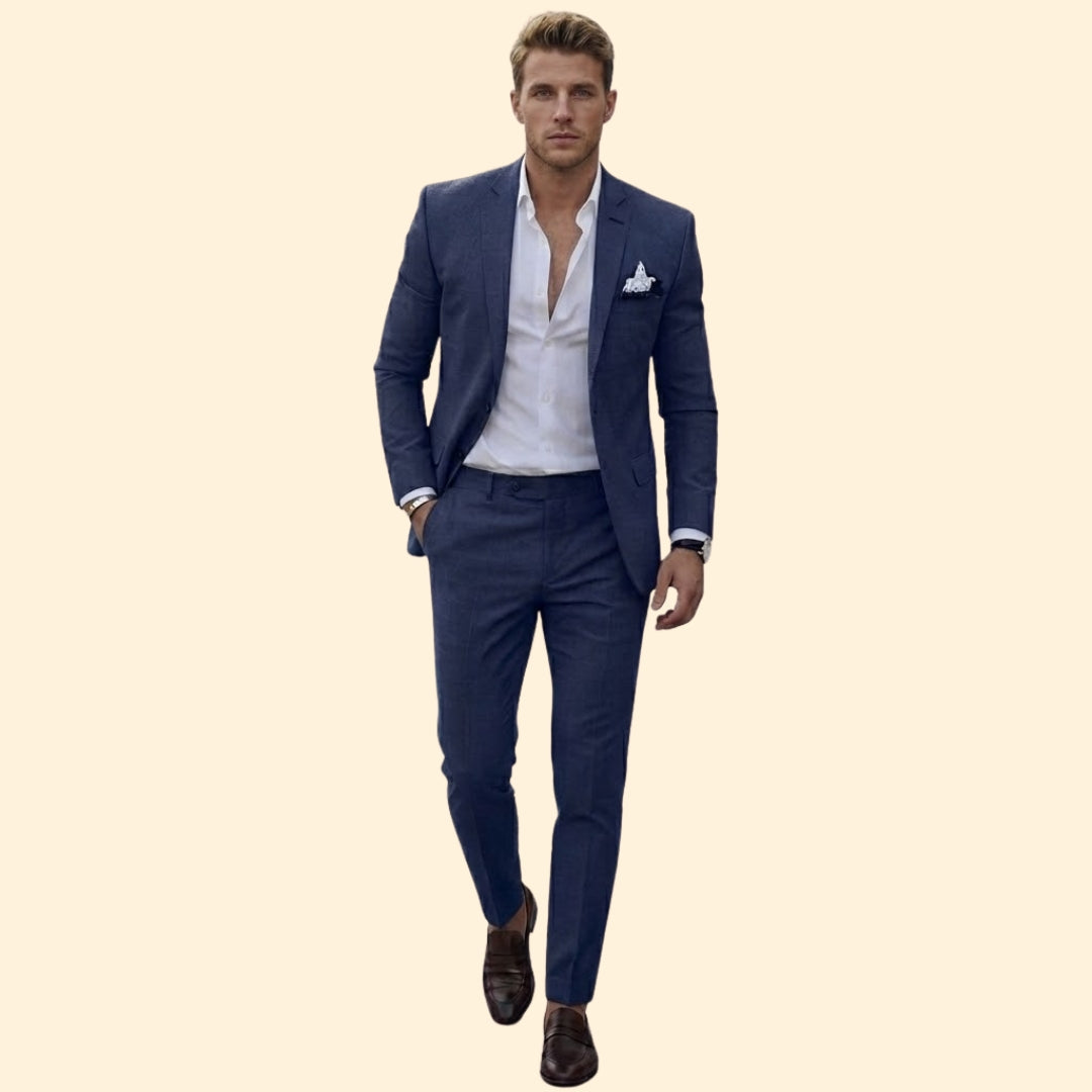 Men's Suit Set Two-Piece Blue Tailored Fit Blazer & Trousers – Wedding, Office, Formal, Gift