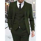 Men's Three-Piece Suit Set Navy Herringbone Tweed Waistcoat Tailored Formal Wear – Wedding, Business
