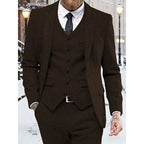 Men's Three-Piece Suit Set Navy Herringbone Tweed Waistcoat Tailored Formal Wear – Wedding, Business