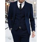 Men's Three-Piece Suit Set Navy Herringbone Tweed Waistcoat Tailored Formal Wear – Wedding, Business