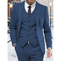 Men's Three-Piece Suit Set Navy Herringbone Tweed Waistcoat Tailored Formal Wear – Wedding, Business