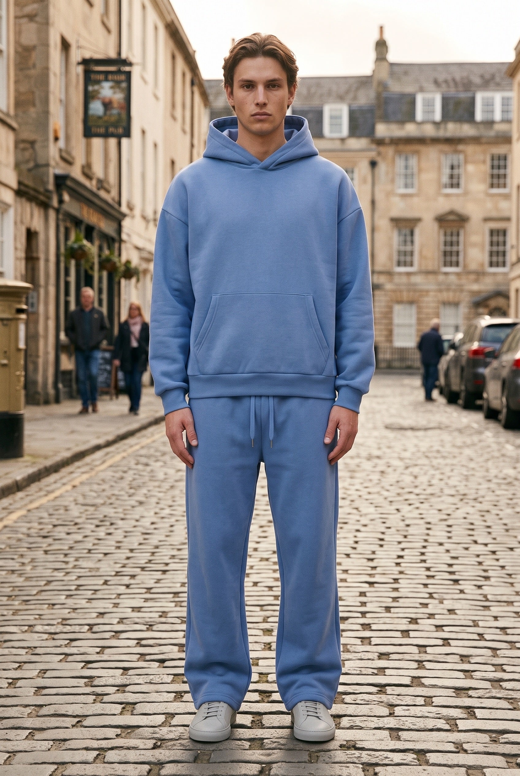 Men's Tracksuit Set Blue Cotton Fleece Hoodie & Joggers Oversized – Casual, Loungewear, Gift