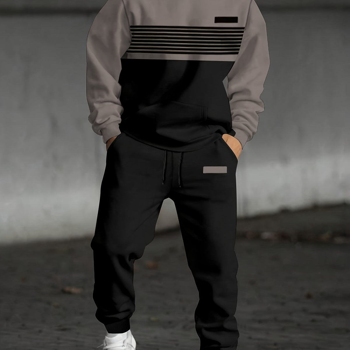 Men's Tracksuit Set Colour Block Hoodie & Joggers Grey Black – Casual, Sports, Loungewear, Gift