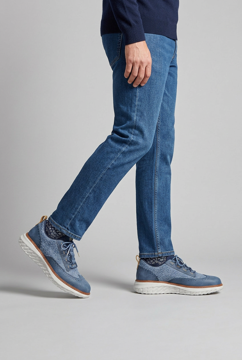 Men's Trainers Blue Woven Lace-Up Cushioned Insole Sneakers – Casual, Everyday Comfort Walking Shoes
