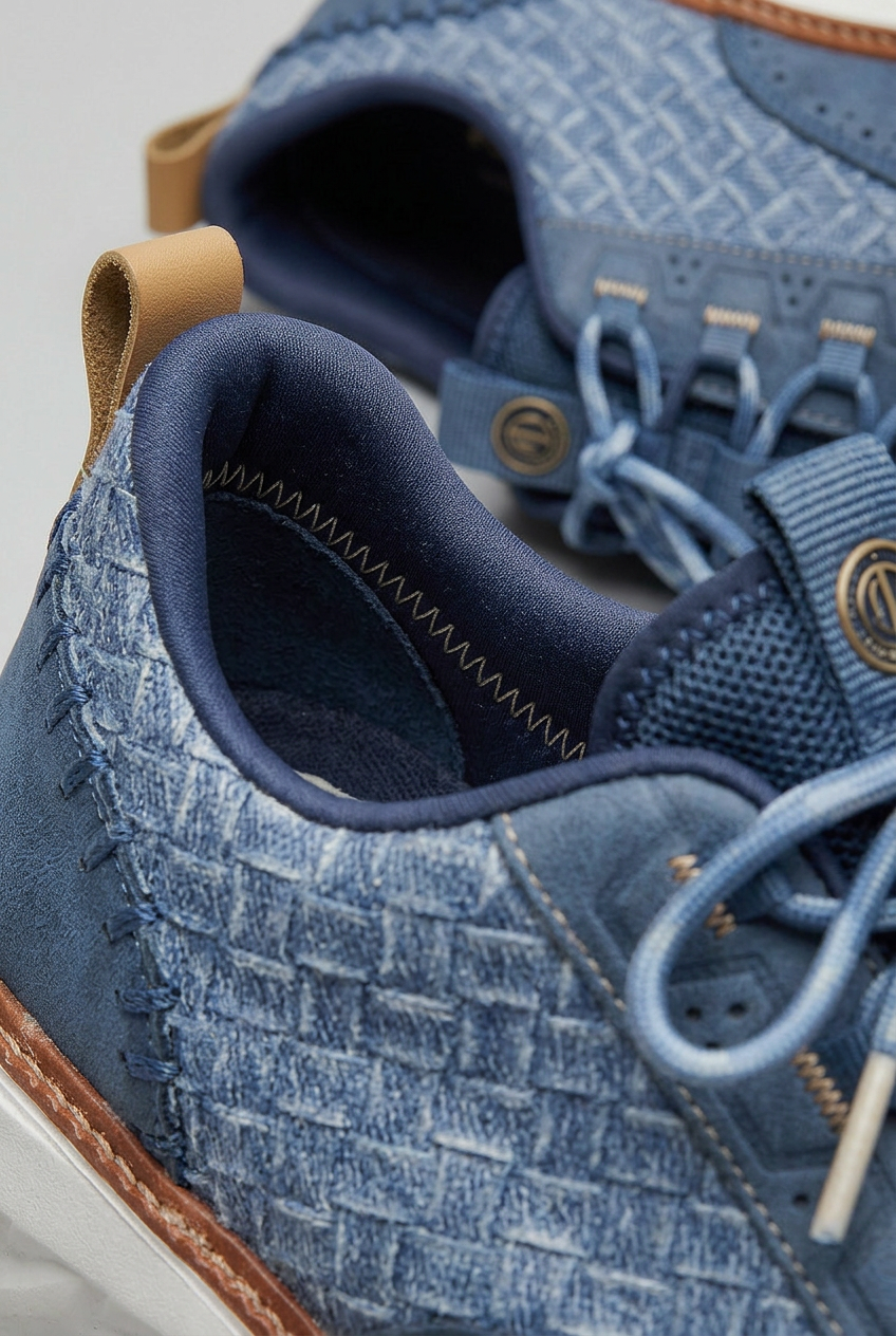 Men's Trainers Blue Woven Lace-Up Cushioned Insole Sneakers – Casual, Everyday Comfort Walking Shoes