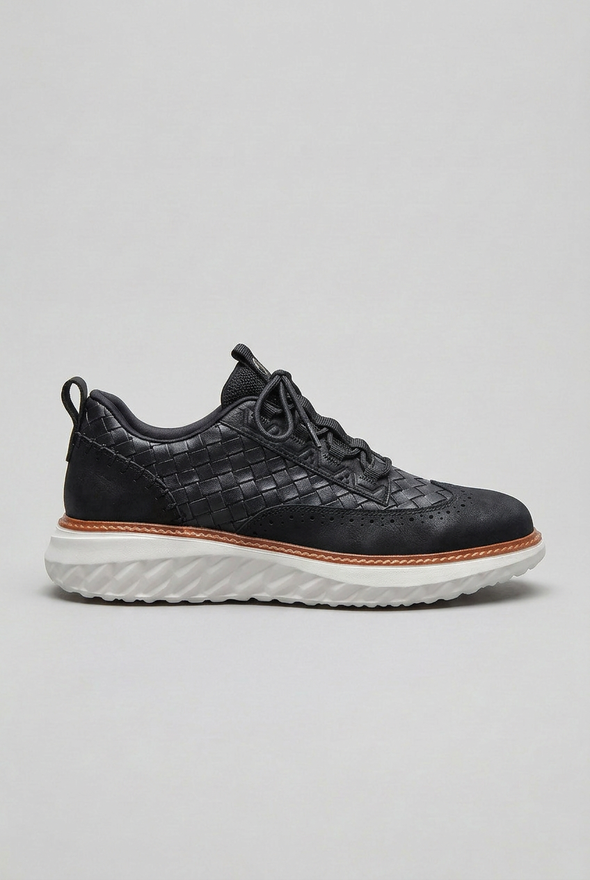 Men's Trainers Blue Woven Lace-Up Cushioned Insole Sneakers – Casual, Everyday Comfort Walking Shoes