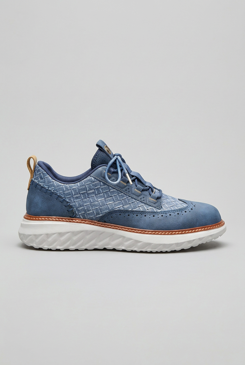 Men's Trainers Blue Woven Lace-Up Cushioned Insole Sneakers – Casual, Everyday Comfort Walking Shoes