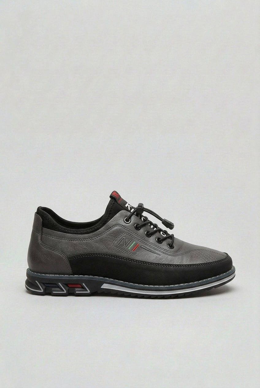 Men's Trainers Leather-Look Tan Black Toggle Lace – Casual, Everyday Walking Comfort Shoes