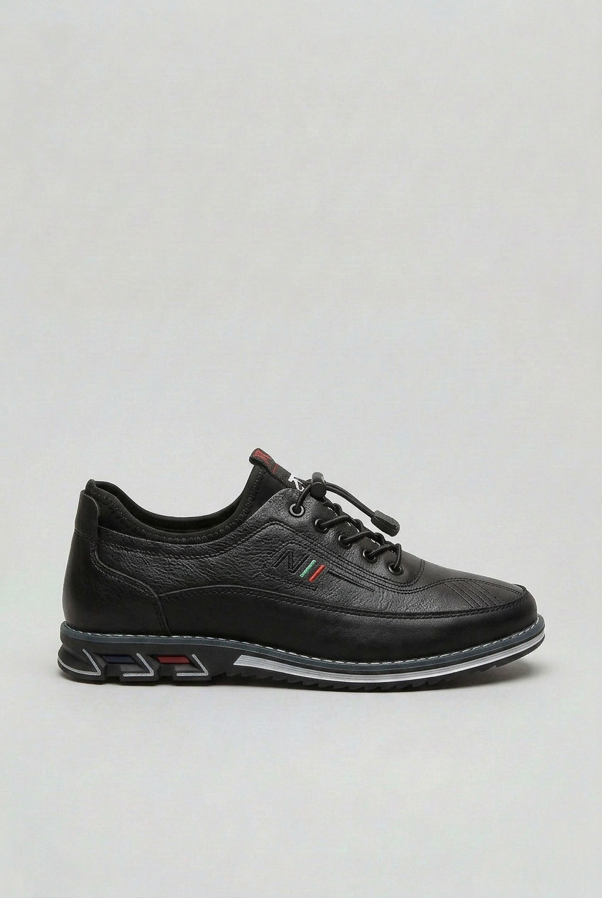 Men's Trainers Leather-Look Tan Black Toggle Lace – Casual, Everyday Walking Comfort Shoes