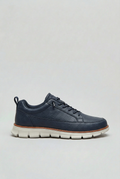 Men's Trainers Navy Faux Leather Lace-Up Shoes Cushioned Sole – Casual, Office, Everyday, Gift