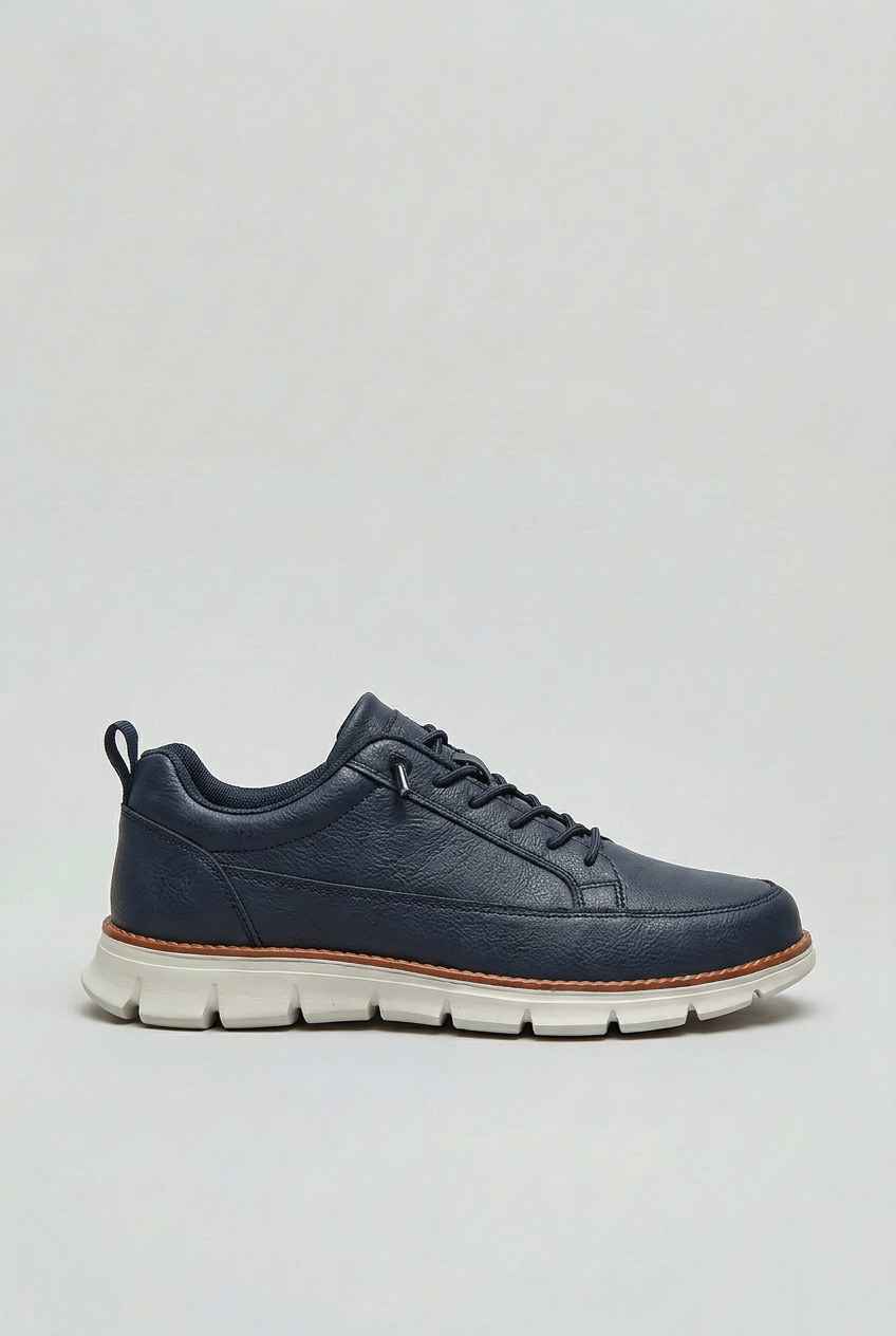 Men's Trainers Navy Faux Leather Lace-Up Shoes Cushioned Sole – Casual, Office, Everyday, Gift