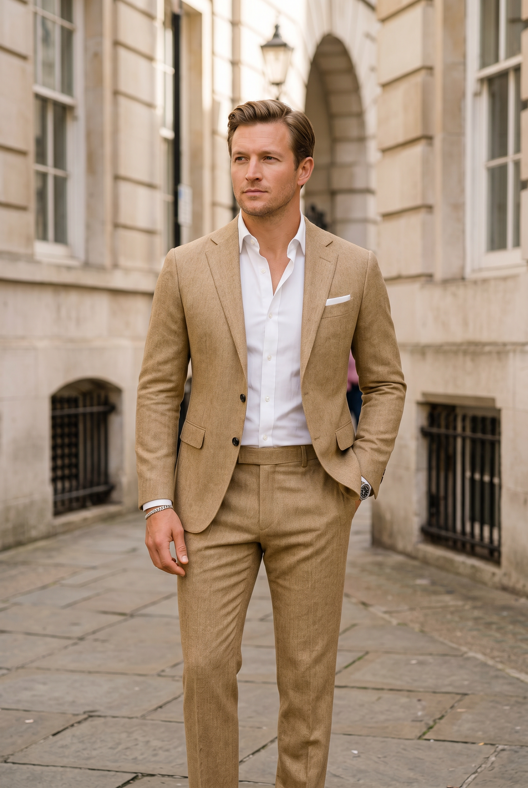 Men's Two Piece Suit Tan Slim Fit Single Breasted – Wedding, Office, Formal, Business Gift