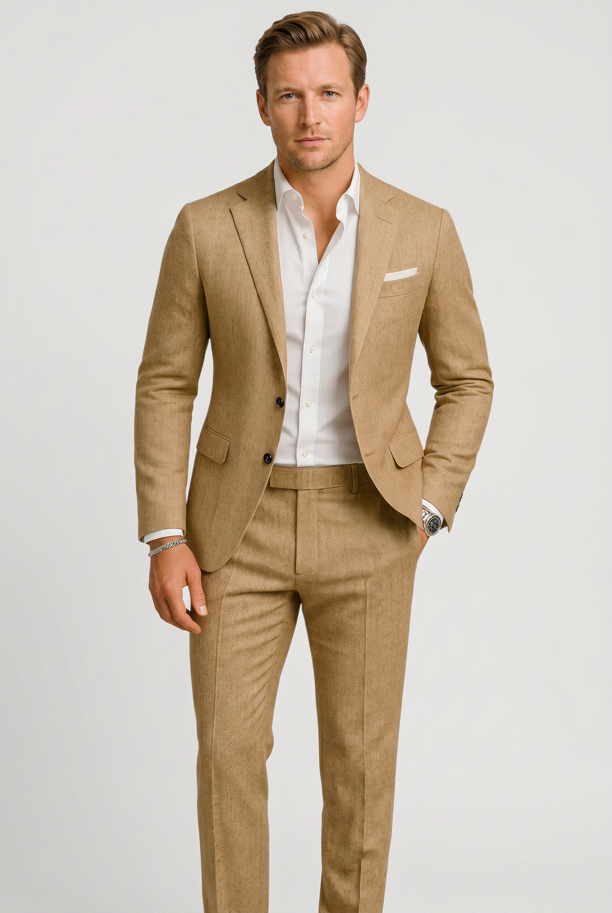 Men's Two Piece Suit Tan Slim Fit Single Breasted – Wedding, Office, Formal, Business Gift